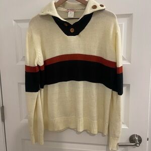 Vintage Men’s Cream Sweater with Red and Black Stripes